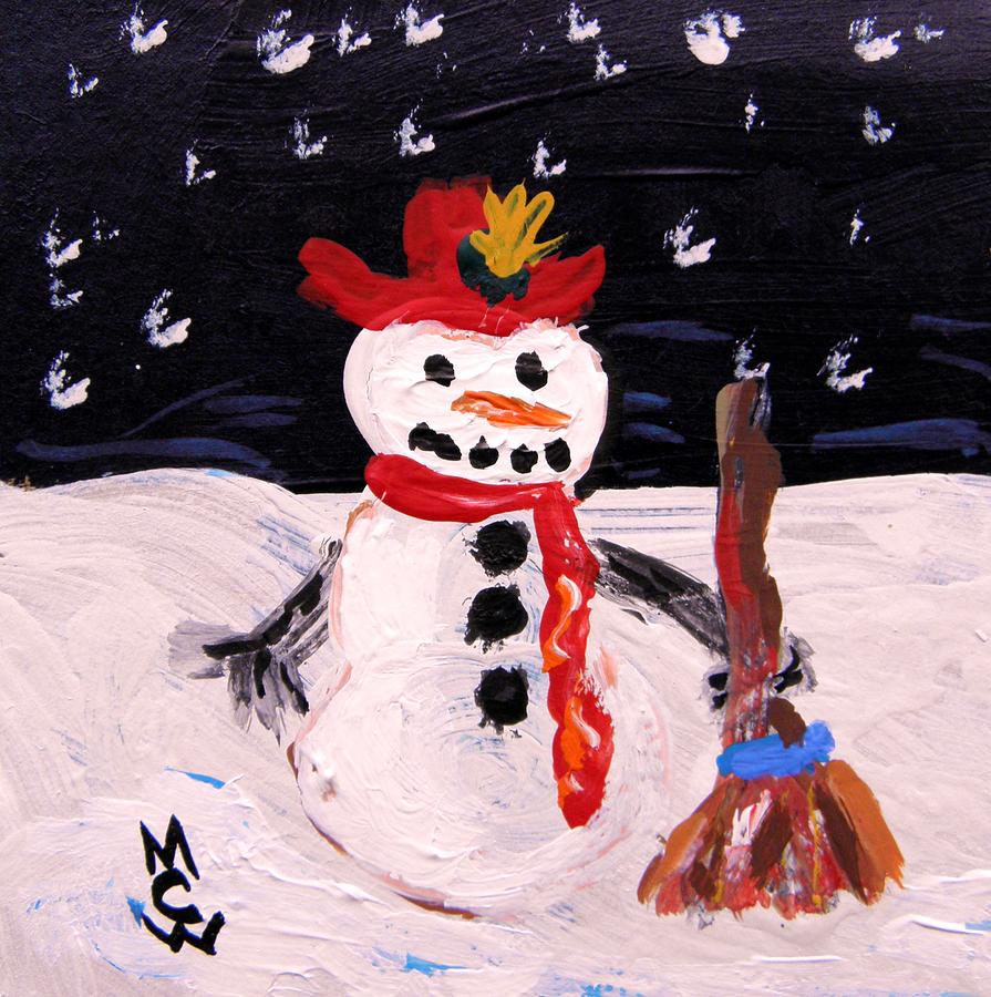 Snowman Under the Stars Painting by Mary Carol Williams