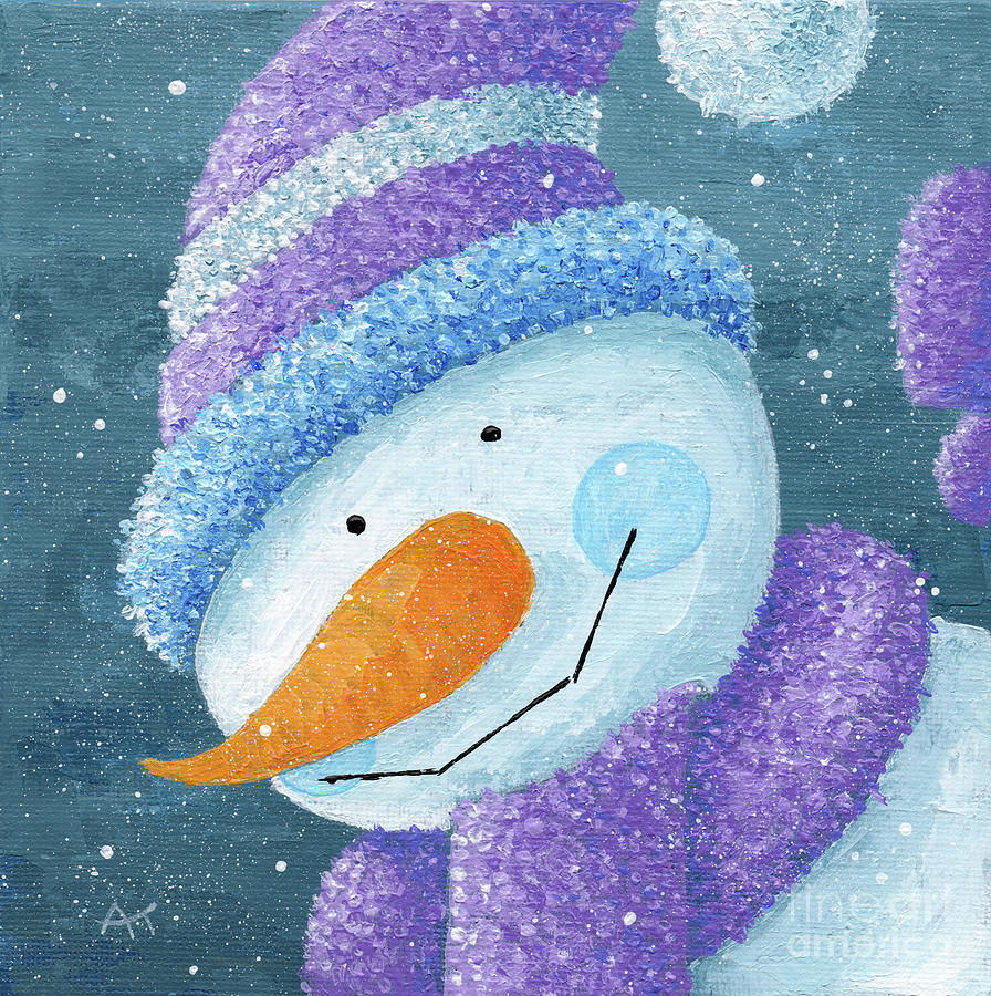 Snowman Waving Hi Painting by Annie Troe