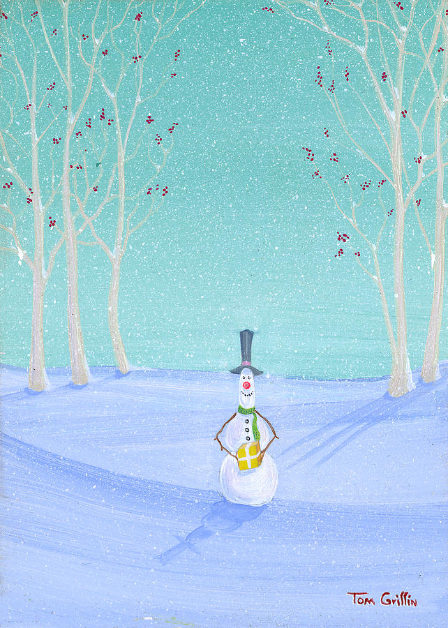 Christmas Painting - Snowman With Gift by Thomas Griffin