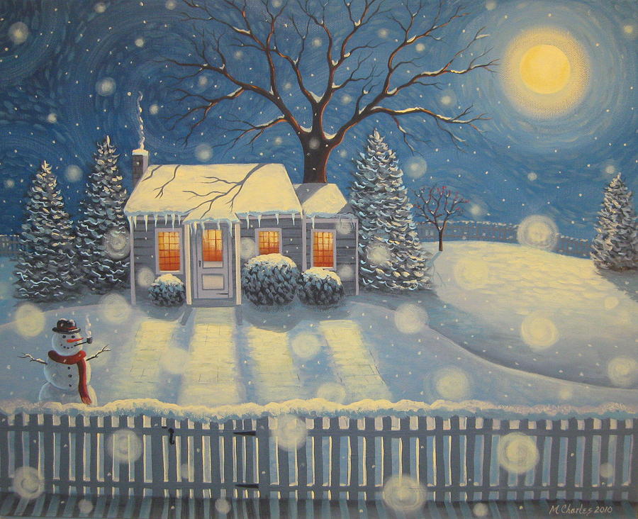 Landscape Painting - Snowmans Cottage by Mary Charles