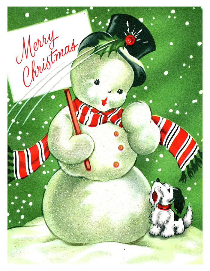 Snowmen is wishing you a Merry Christmas with his dog Digital Art by Long Shot