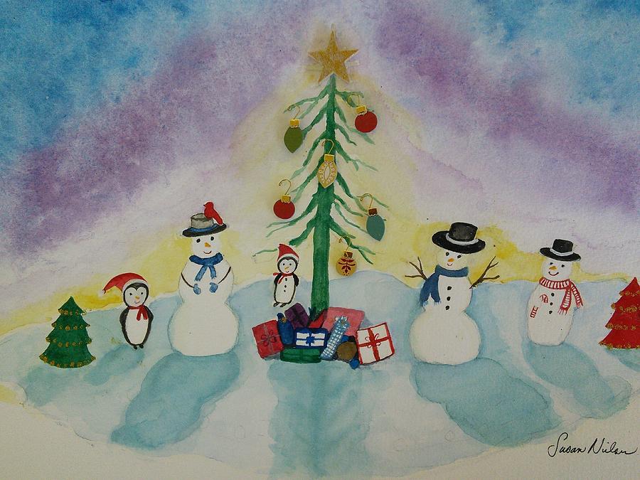 Snowmen on ice Painting by Susan Nielsen