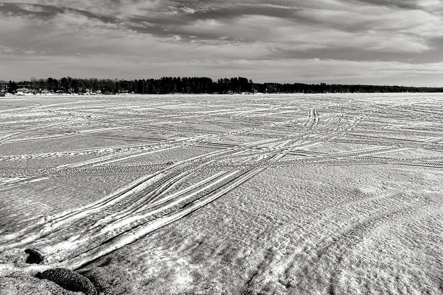 Snowmobile Tracks on China Lake Photograph by Olivier Le Queinec