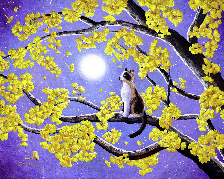 Snowshoe Siamese Kitten in Gingko Leaves Painting by Laura Iverson