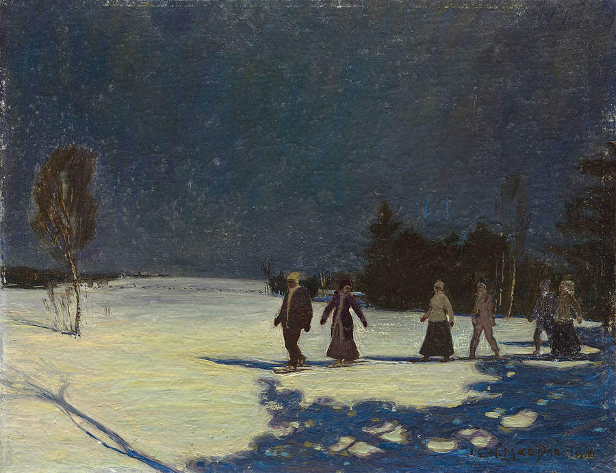 Snowshoeing by Moonlight Painting by James Edward Hervey MacDonald