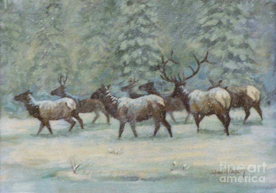 Snowstorm Elk Herd Painting by JoAnne Corpany - Fine Art America