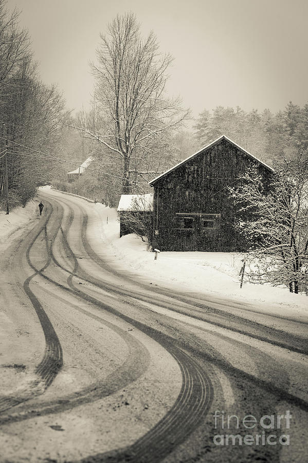 Snowstorm Country Road New Hampshire Photograph by Edward Fielding