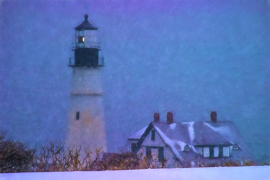 Snowstorm hits Portland Lighthouse Photograph by Jeff Folger