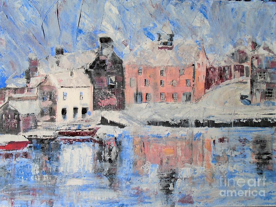 Snowstorm, Lerwick Harbour Painting by Angela Cartner