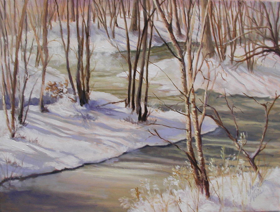 Snowy Banks of Misty River Painting by Jane Weis | Fine Art America