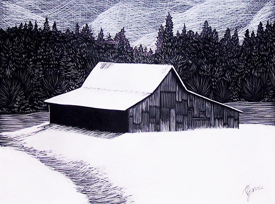 Snowy Barn Drawing by Jim Harris - Fine Art America