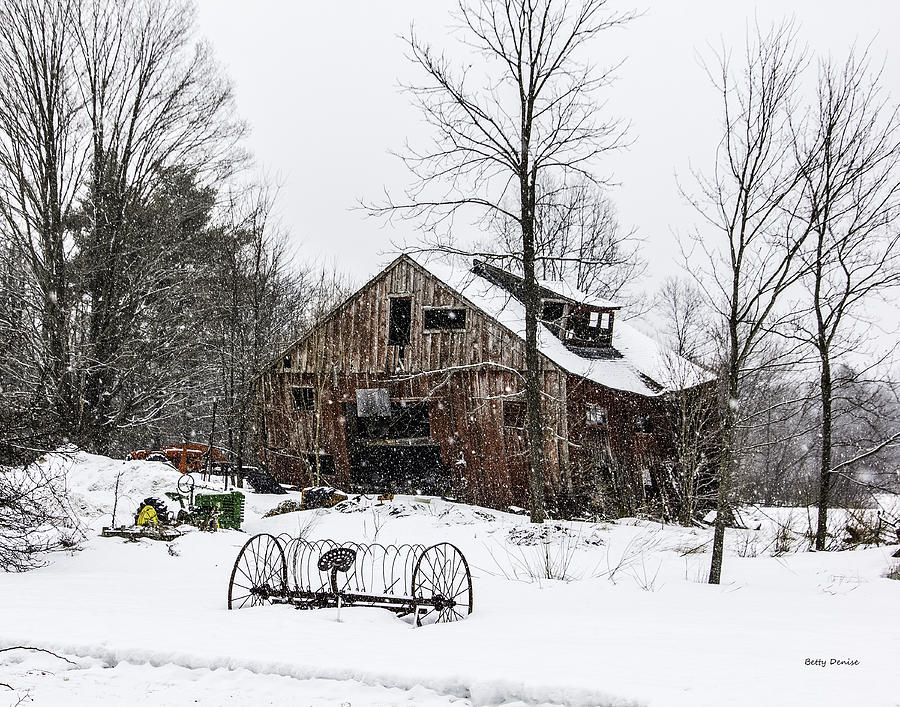 Winter Photograph - Snowy Barn Leaning Towards Sawyer by Betty Denise