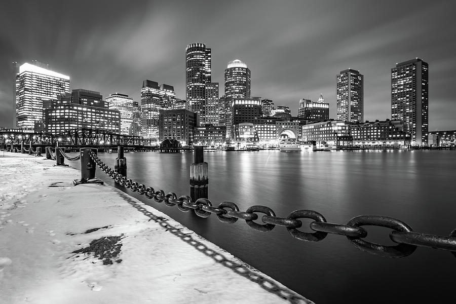 Snowy Boston Harbor and Skyline Photograph by Kristen Wilkinson