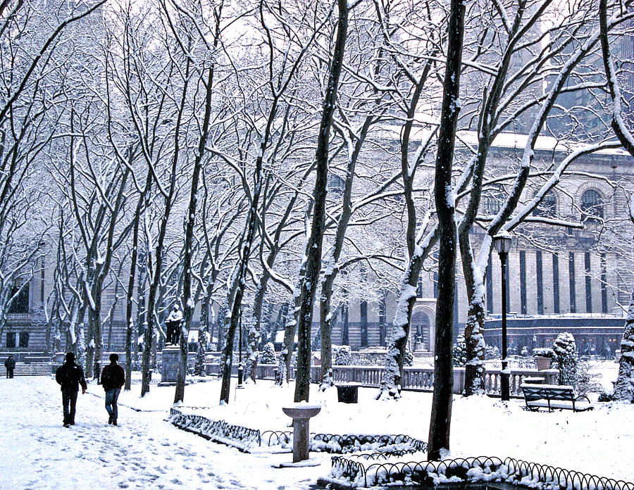 Snowy Bryant Park NY Public Library Photograph by Tom Wurl