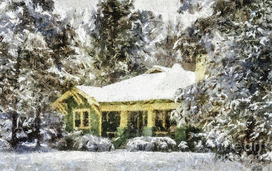 Cottage Painting - Snowy Bungalow by Betsy Foster Breen