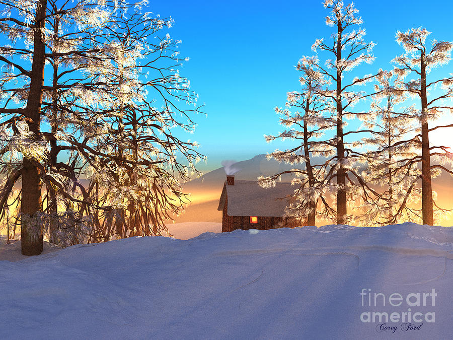 Snowy Cabin Painting by Corey Ford