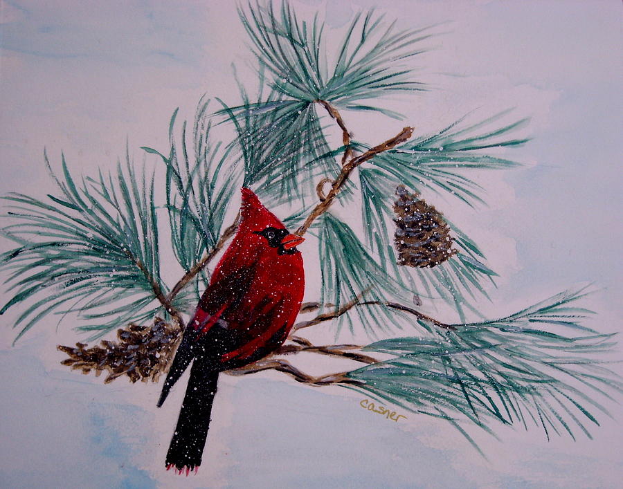 Snowy Cardinal Painting by Colleen Casner