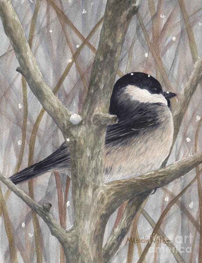 Snowy Chickadee Painting by Michelle Welles