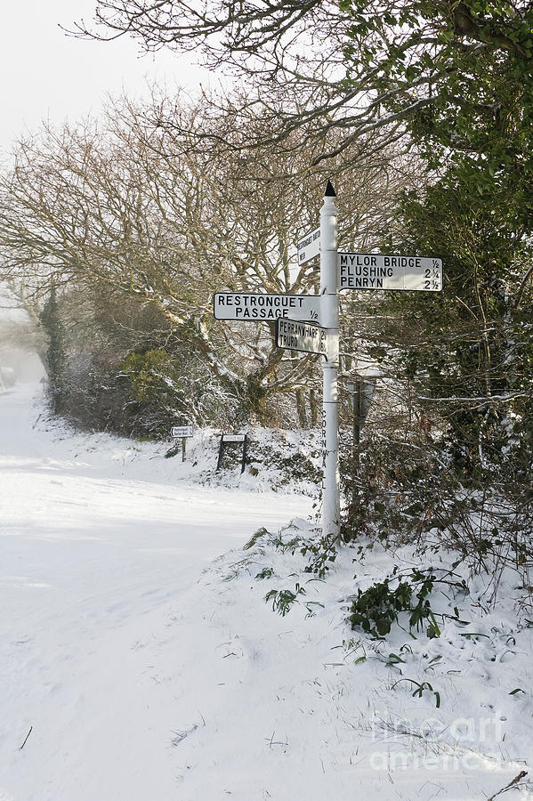 Snowy Cornish Signpost Photograph by Terri Waters
