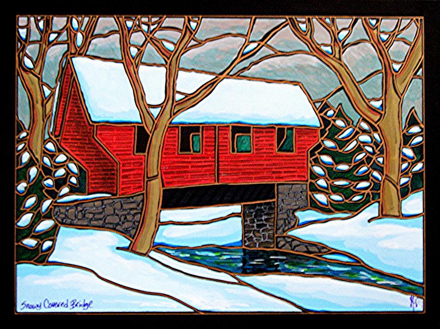 Snowy Covered Bridge Painting by Jim Harris