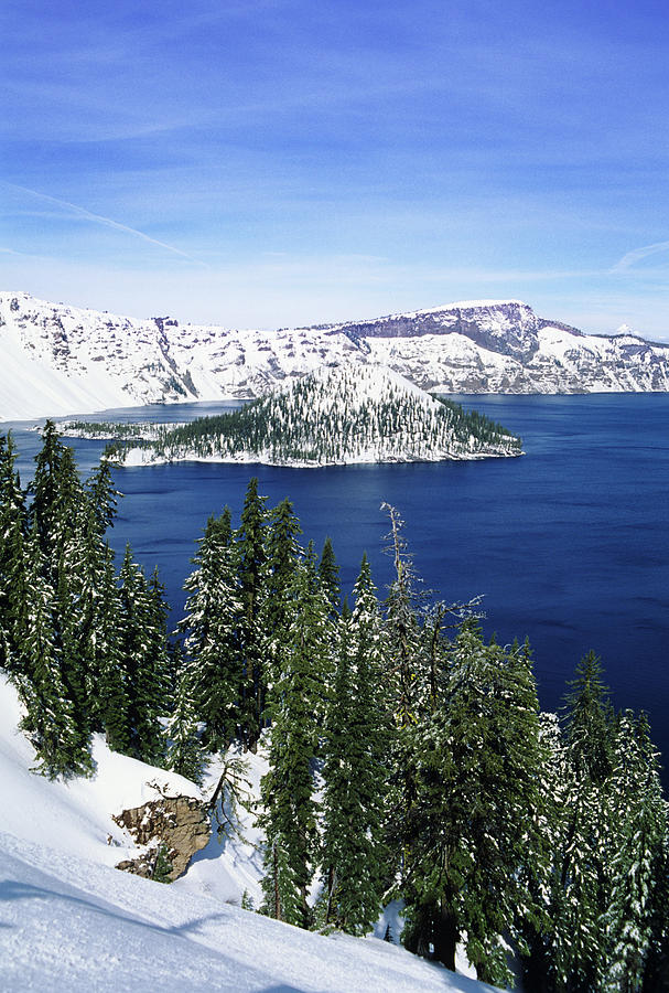 Snowy Crater Lake Photograph by Greg Vaughn - Printscapes