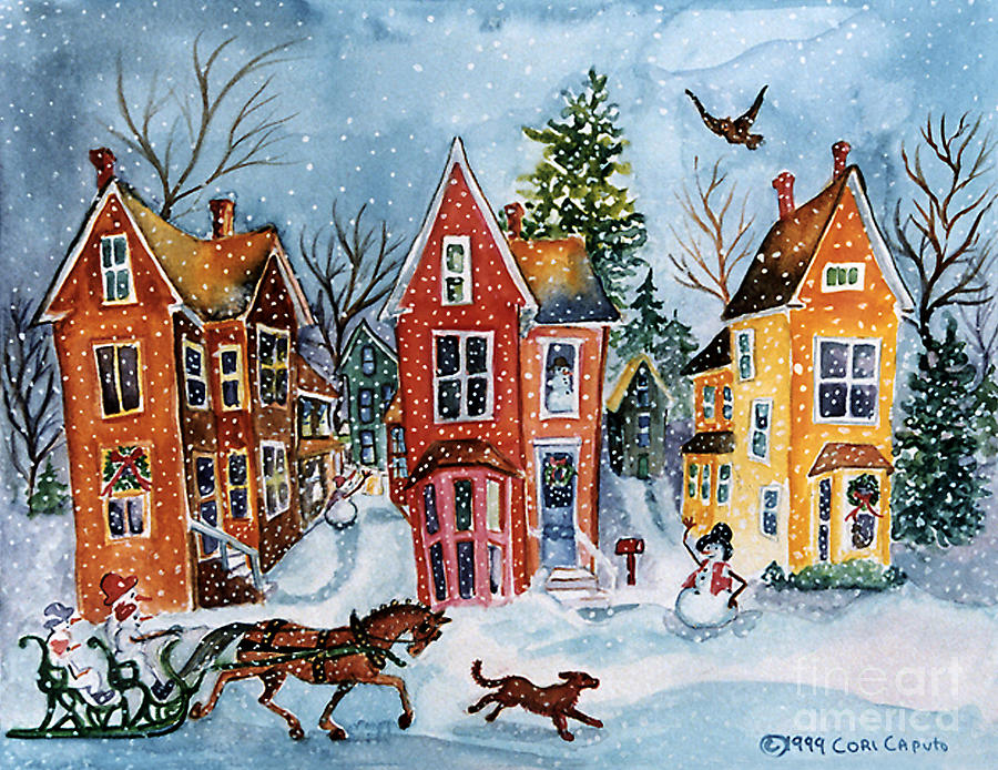 Owl Painting - Snowy Day on Linden St by Cori Caputo