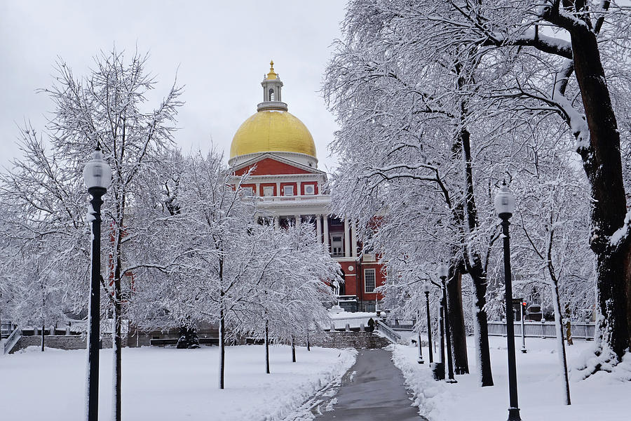 Snowy day on the Boston Common State House Boston MA Photograph by Toby McGuire