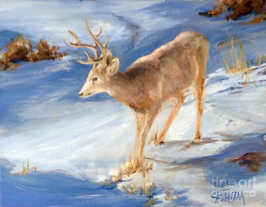 Snowy Deer Painting by Csilla Florida