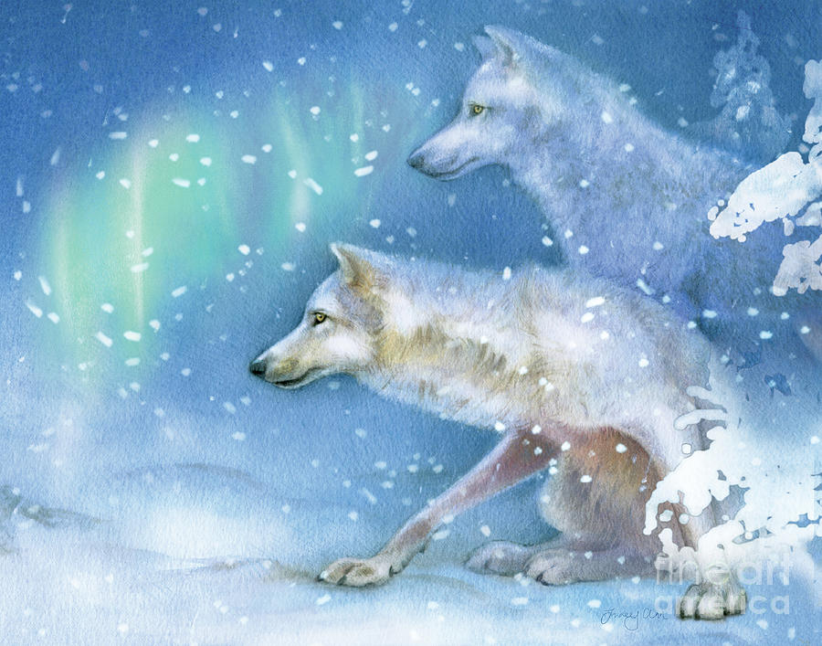 Wolf, White Wolf, Snowy Den Painting by Tracy Herrmann
