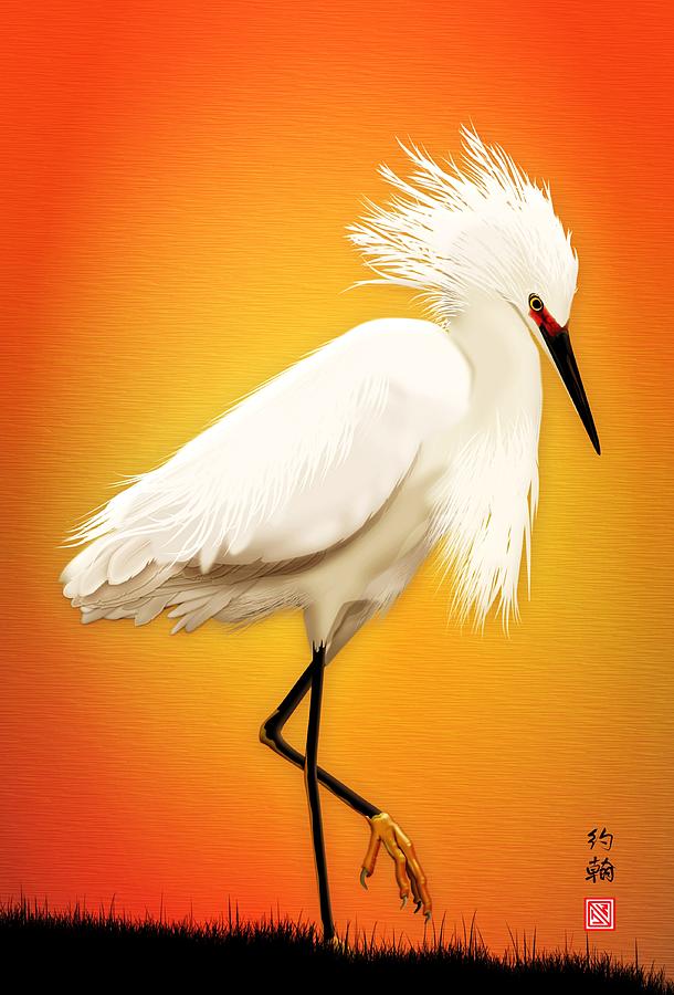 Snowy Egret at Sunset Digital Art by John Wills