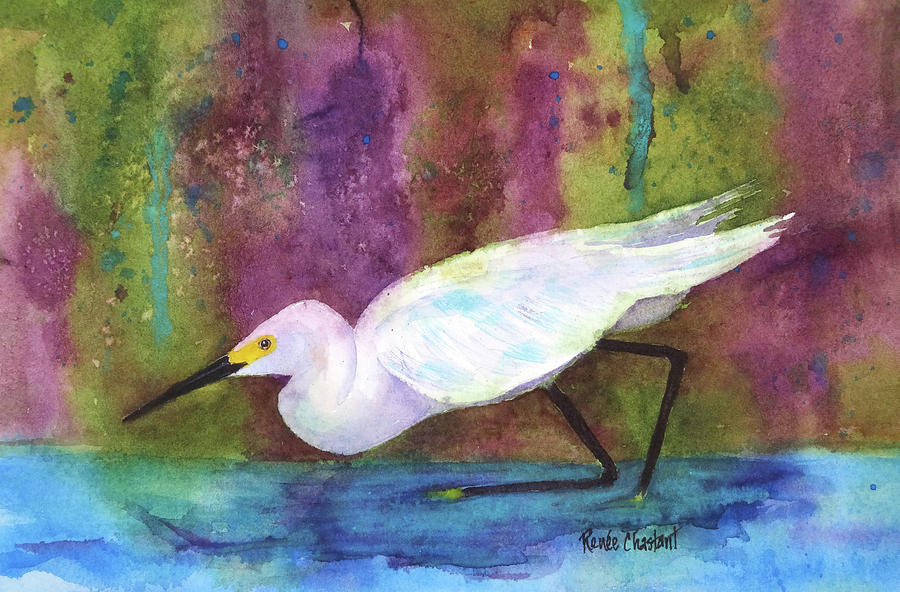 Egret Painting - Snowy Egret Stalker by Renee Chastant