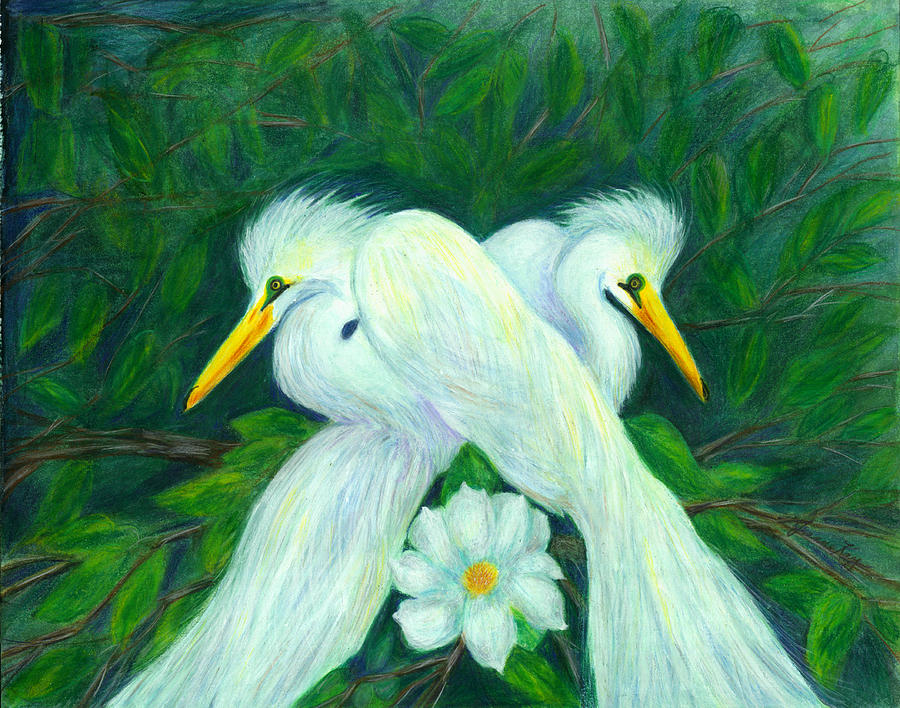 Snowy Egrets Painting by Jeanne Juhos