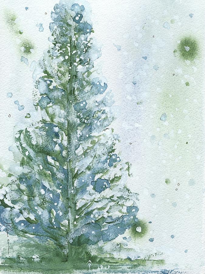 Snowy Fir Tree Painting by Dawn Derman