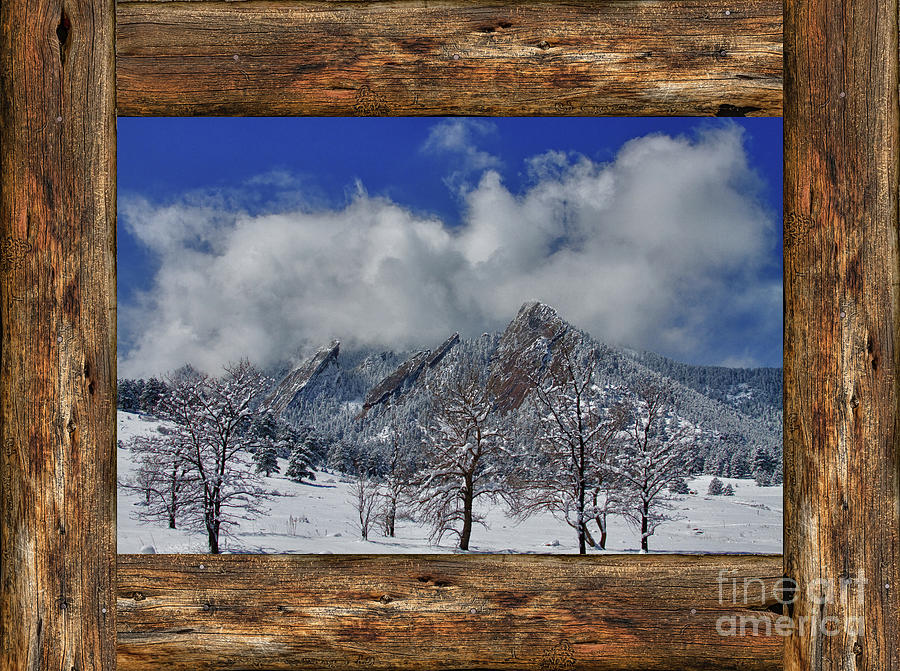 Snowy Flatirons Boulder Colorado Rustic Cabin Window View Photograph by James BO Insogna