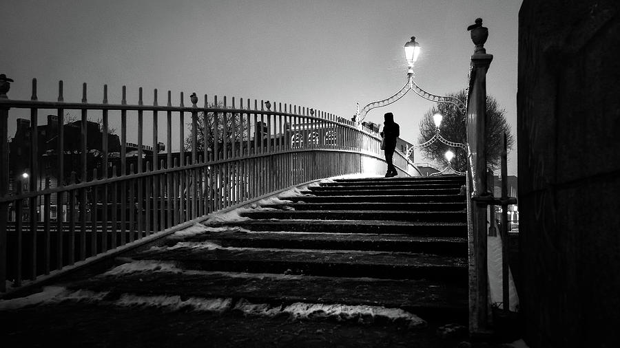 Black And White Photograph - Snowy HaPenny Bridge - Dublin, Ireland - Black and white street photography by Giuseppe Milo