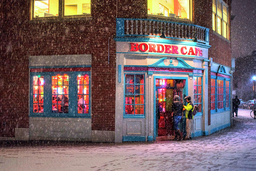 Snowy Harvard Square Night Border Cafe Photograph by Toby McGuire