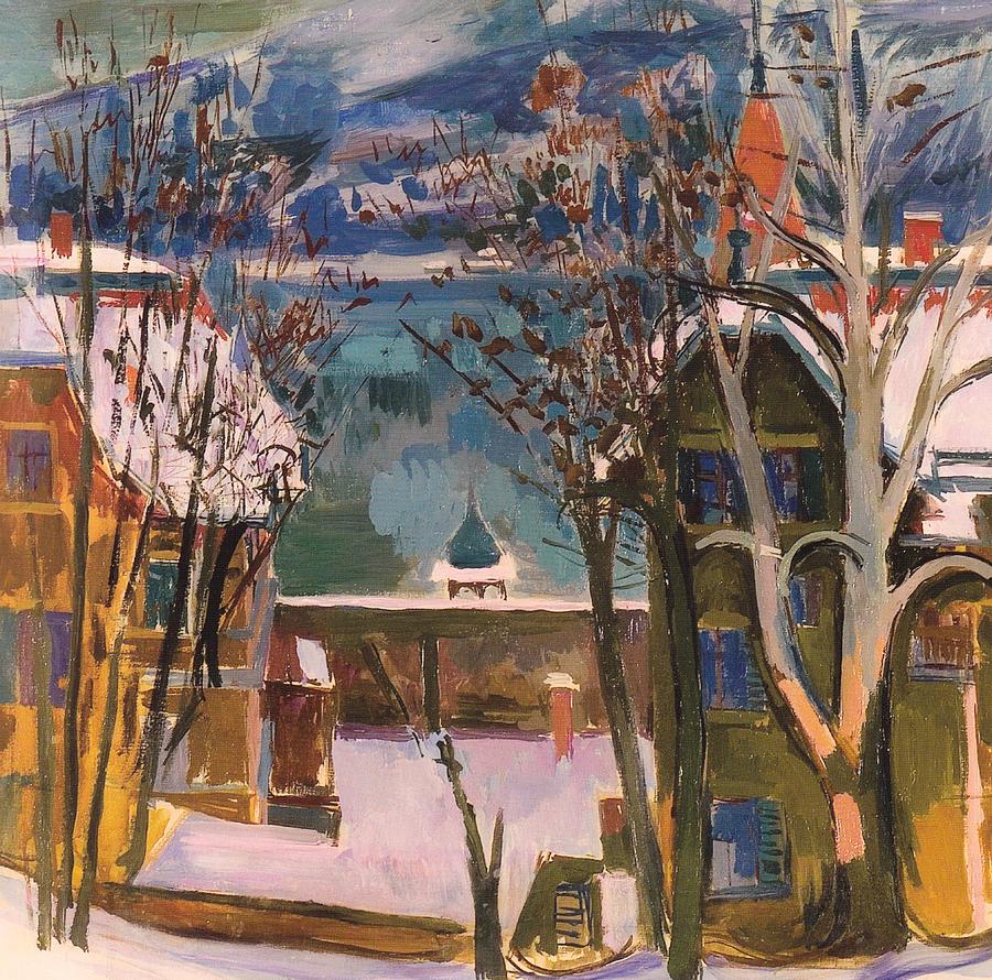 Vintage Painting - Snowy Houses at Worthersee by Mountain Dreams