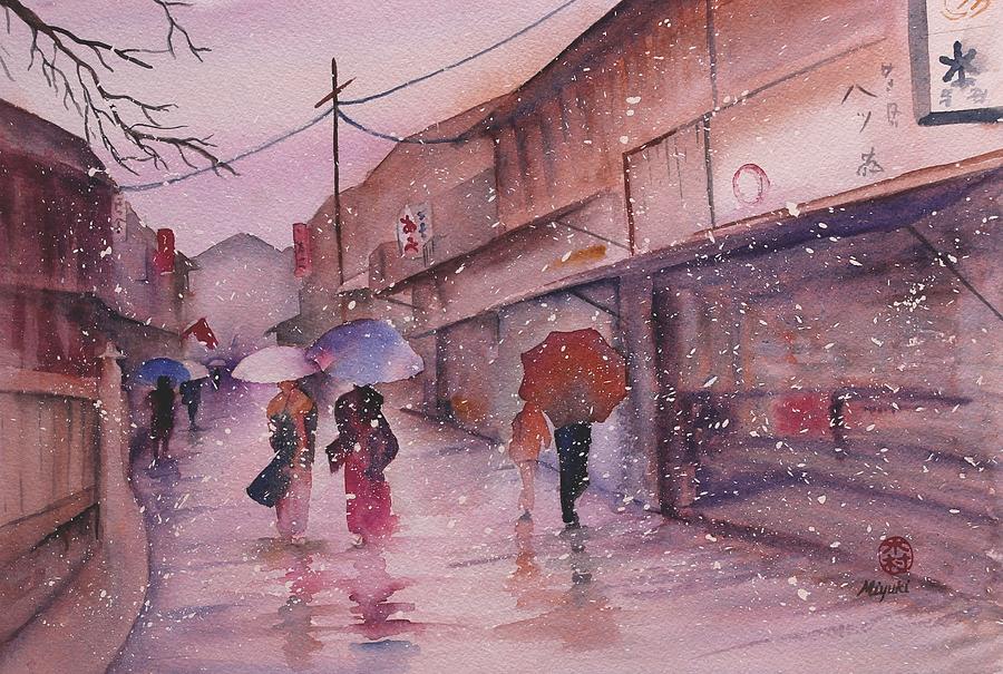 Snowy Kyoto Day Painting by Kelly Miyuki Kimura