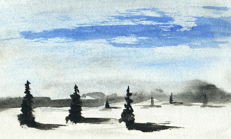 Snowy Landscape Dotted with Trees Painting by R Kyllo