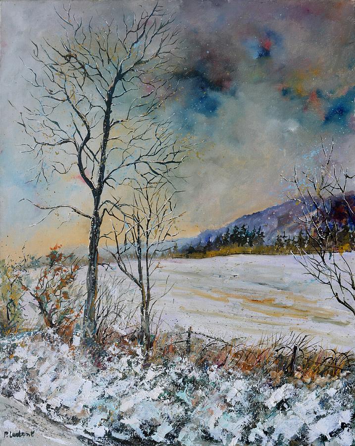 Landscape Painting - Snowy landscape by Pol Ledent