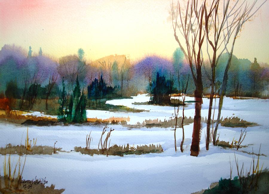 Snowy Landscape Scene Painting by Larry Hamilton