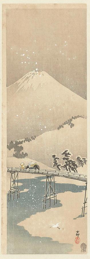 Snowy Landscape with Mount Fuji Painting by Eastern Accent 