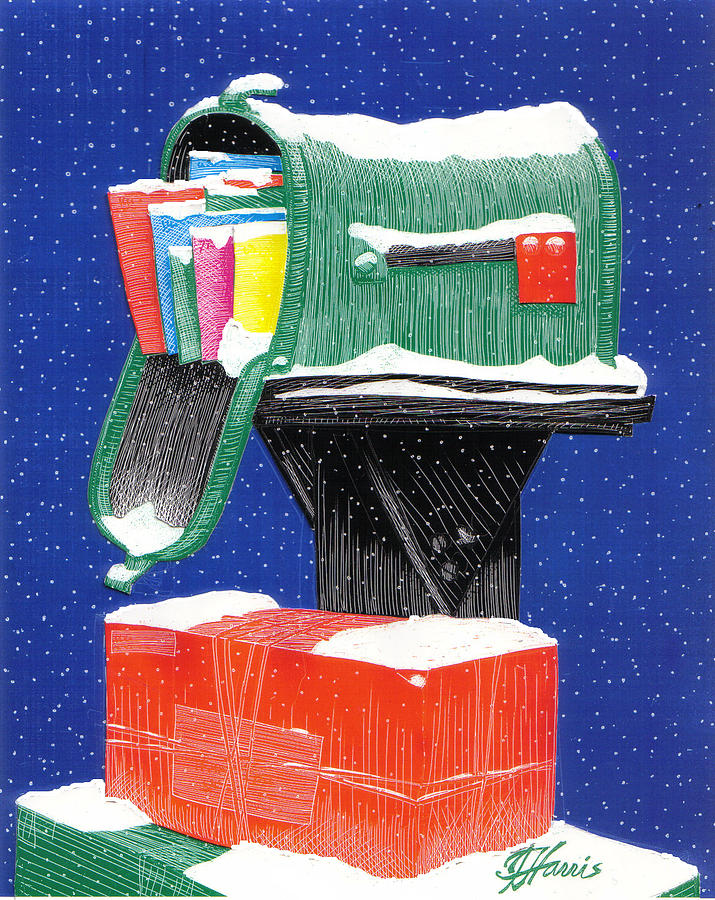 Snowy Mailbox Collage Drawing by Jim Harris