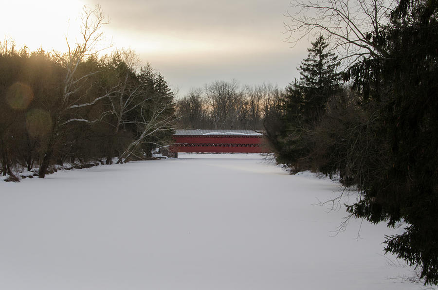Snowy Marsh Creek - Sachs Covered Bridge Photograph by Bill Cannon