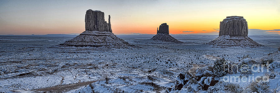 Snowy Mittens - Monument Valley  Photograph by Peter Dang