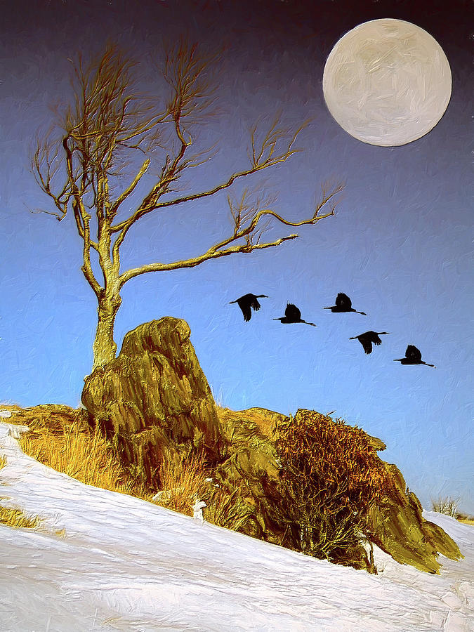 Snowy Moonrise in the Blue Ridge AP Painting by Dan Carmichael