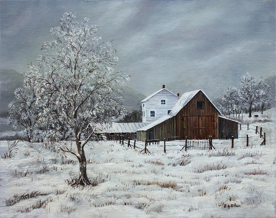 Snowy Morning on the Farm Painting by B J Blair