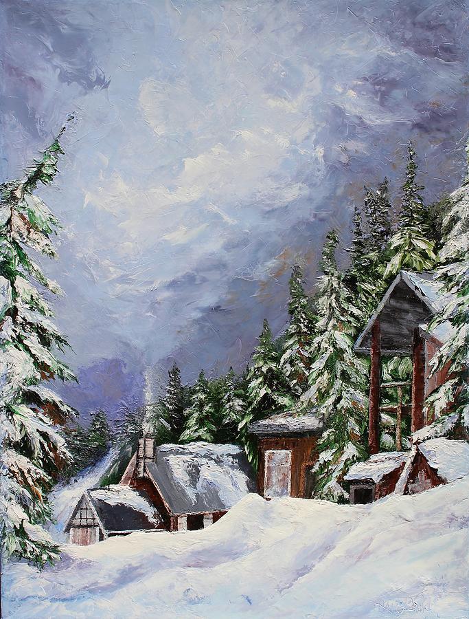 Snowy Mountain Resort Painting by Rebecca Hauschild