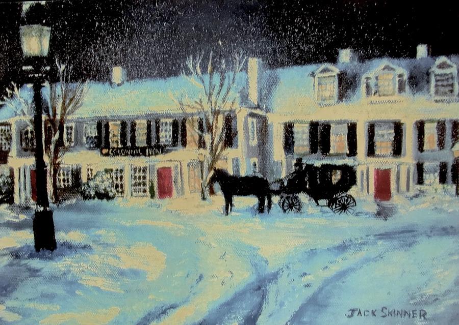 Snowy Night Painting - Snowy Night At The Inn by Jack Skinner