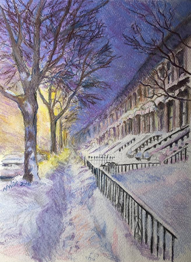 Snowy Night Brooklyn Painting by Nancy Wait